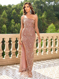 Champagne Shimmer One-Shoulder Formal Dress