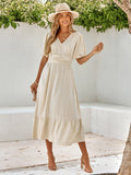 Flutter Sleeves V-Neck Cream Dress