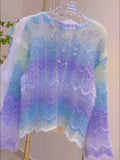 Wave-Knit Pastel Ombre Sweater