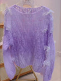 Knit Elegant Ribbon Bows Lavender Sweater