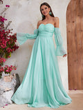 Fantasy Serenade Off-Shoulder Green Maxi Dress