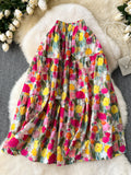 Lush Garden Floral Pleated Tiers Maxi Skirt