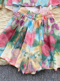 Floral Print Two-Piece Set Long Sleeve Top and Shorts