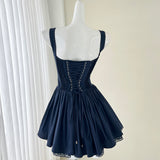 Black Lace-Trimmed Short Mini Dress