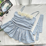 Floral Embellishments Blue and White Summer Halter Dress