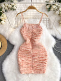 Delicate Straps Starry Blush Ruched Mini Dress