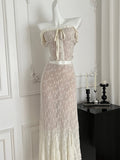 Lace Off Shoulder Crop To Mermaid Hem Skirt Set