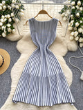 Vertical Striped Pattern Square Neck Dress