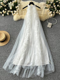 Elegant High Neck Ruffle White Flower Dress