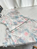 Ruffles Watercolor Print Spaghetti Strap Midi Dress