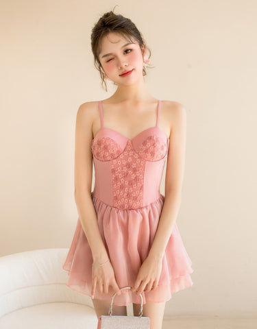 Pink Sexy Sling Push-Up Swimsuit Dress