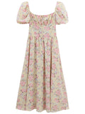 Verdant Blooms Poetic Puff-Sleeve Maxi Dress