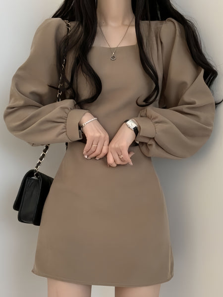 Urban Taupe Balloon Sleeve Mini Dress