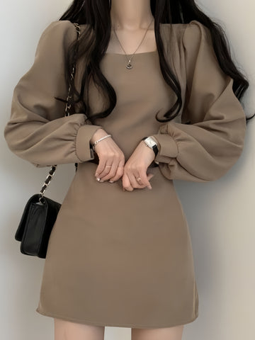 Urban Taupe Balloon Sleeve Mini Dress