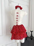 Cute White & Red Floral Print Outfit Set