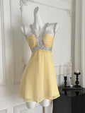 Silver Sequin Embellishments Yellow Mini Dress