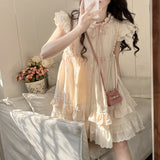 Flying Sleeve Pleated Tie One-Piece Dress