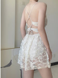 White Lace Hollow Out Backless Slim Fit One-Piece Swimsuit