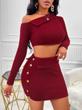 Elegant Burgundy Ribbed Knit Matching Set