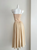 Flowy Skirt Minimalist Beige Spaghetti Strap Dress