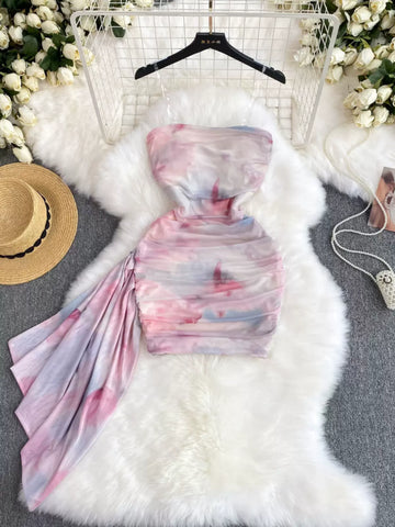 Ethereal Drapes Watercolor Print Dress
