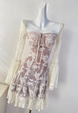 Floral Lace Long Sleeve Velvet Dress