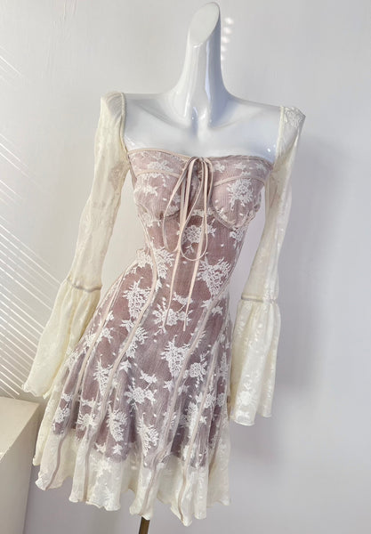 Floral Lace Long Sleeve Velvet Dress