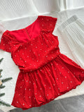 Red Polka Dot Peplum Top Pleated Maxi Skirt