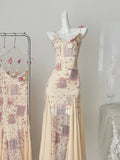 Patchwork Floral Print 3D Flower One Shoulder Maxi Dress