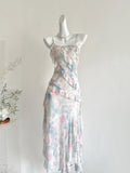 Ruffles Watercolor Print Spaghetti Strap Midi Dress
