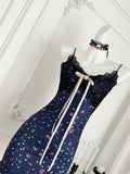 Floral Print Seductive Navy Blue Mini Dress