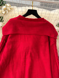 Playful Pom-Poms Red Cable Knit Dress