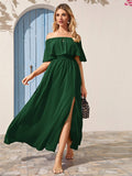 Off The Shoulder Chiffon Maxi Dress With Slit