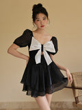 One Piece Conservative Bow Ins Style Swimsuit Vacation Dress