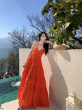 Vibrant Orange Backless Tiered Maxi Dress