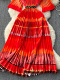 Red and Orange Pleated Dress