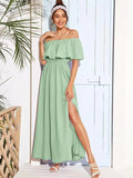 Off The Shoulder Chiffon Maxi Dress With Slit