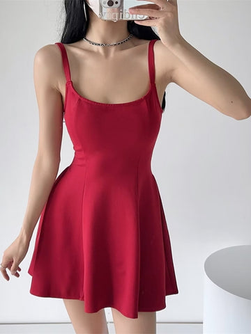 Elegant Scarlet Sleeveless Skater Dress