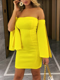 Canary Yellow Off-Shoulder Bell Sleeve Dress