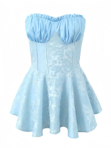 Sky Blue Jacquard Fit-and-Flare Dress