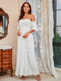 Off Shoulder Puffy Sleeve Lace Party Dress