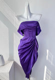 Elegant Lavender Satin Midi Slit Dress