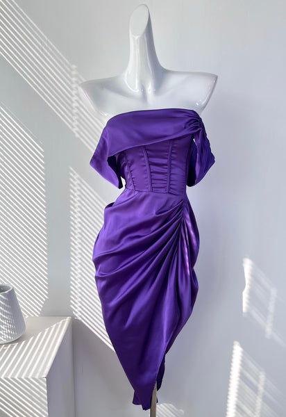 Elegant Lavender Satin Midi Slit Dress