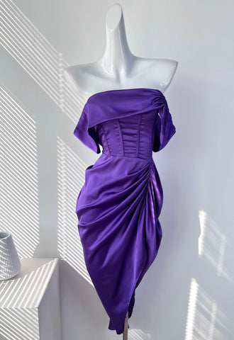 Elegant Lavender Satin Midi Slit Dress