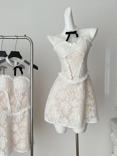 White Lace Strapless Summer Mini Dress