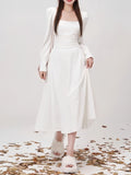 White Long Sleeve Square Neck Maxi Dress