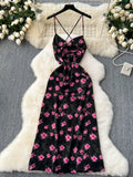 Pink Floral Accents Black Dress
