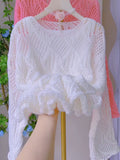 Lace-Knit Pattern Light Blue Sweater