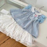 Blue and White Ruffled Crop Top and Skirt Set