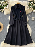 Knit Vest Overlay Red Button-Down Layered Dress
